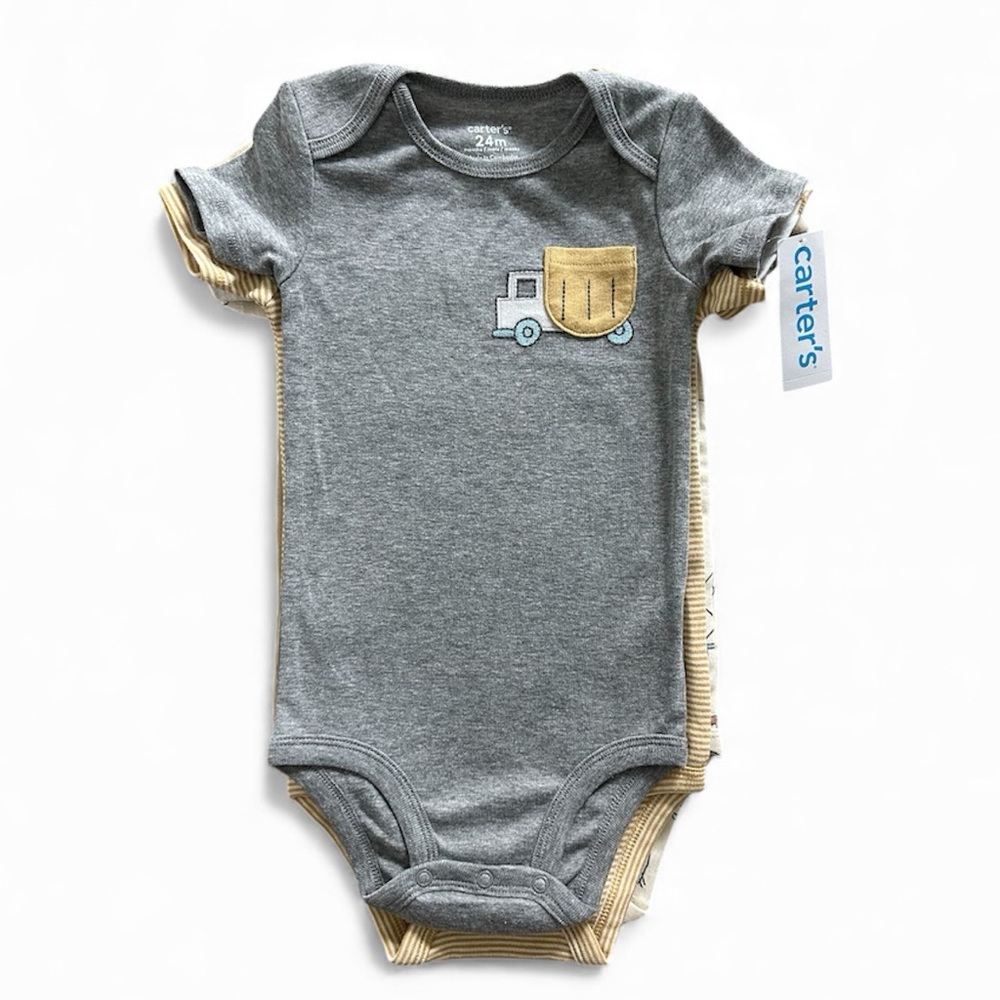 Carter’s 5 Pack Short Sleeve Boys Construction Bodysuits Size 24 Months NWT
